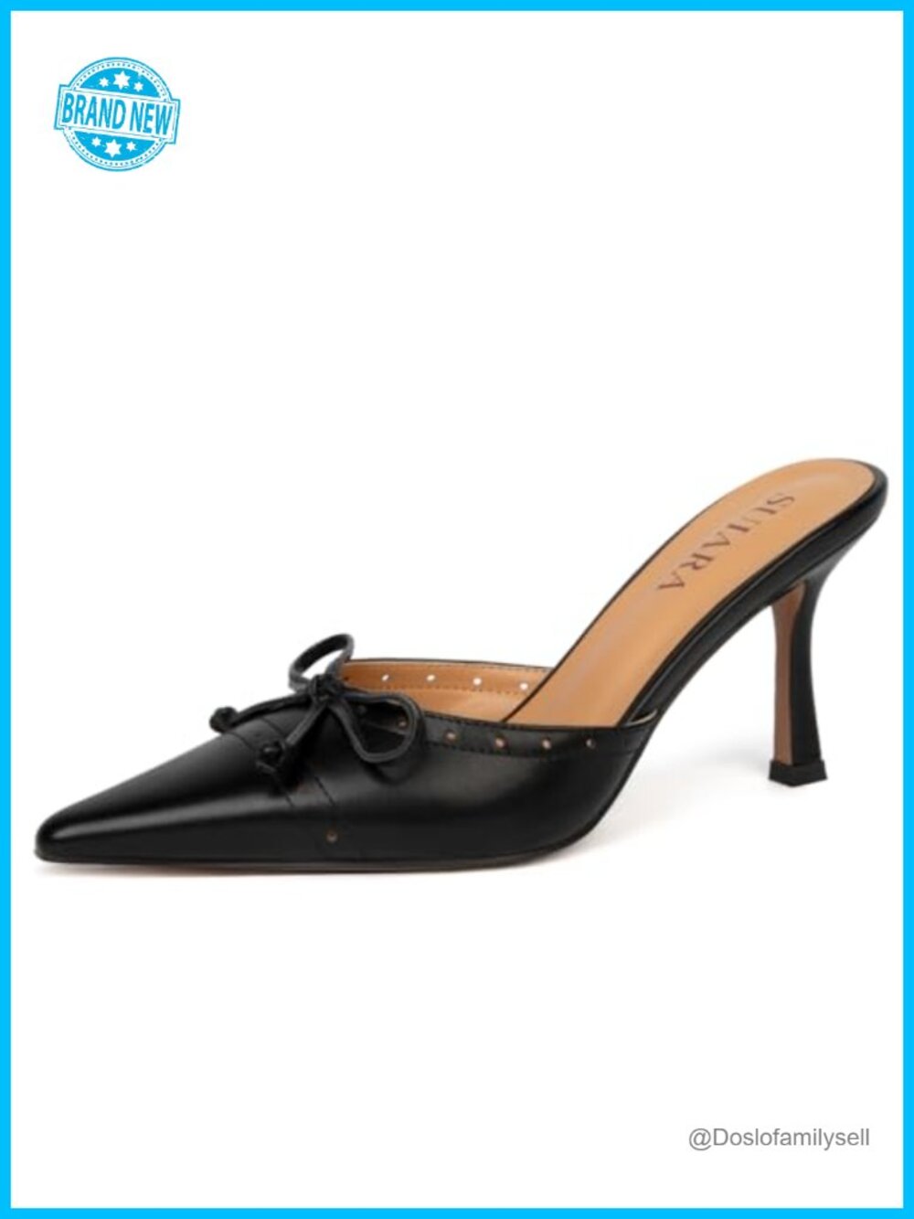 Kitten Heel Mules Pointed Toe Slip On Stiletto Pumps Faux Leather